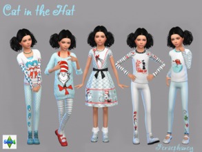 Sims 4 — Cat in the Hat Set by Persephaney — Clothing Set featuring The Cat in the Hat motifs and color palette. (Not all