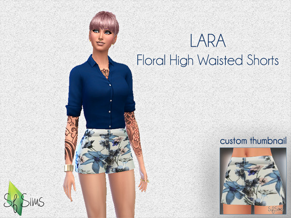 Sims 4 — Lara Floral High Waisted Shorts - SF Sims by SFSims — 'Lara' Floral print high waisted shorts for Young Adult