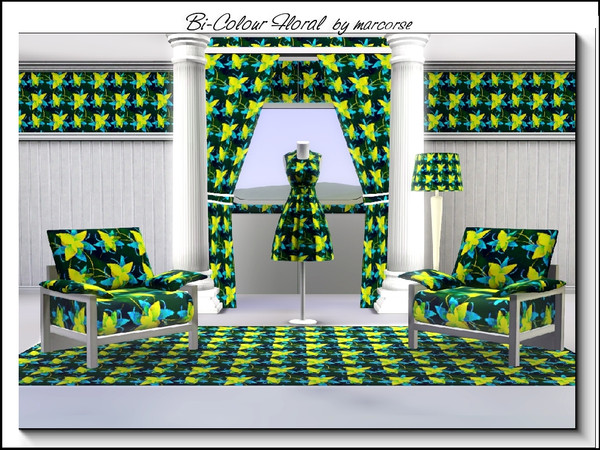 Sims 3 — Bi-colour Floral_marcorse by marcorse — Abstract pattern - bicolour stylised flowers in blue,green and yellow