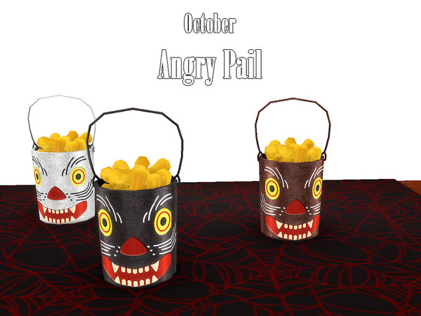 Sims 4 — October Angry Pail by Kiolometro — North warm furniture. Fur is combined with Hallowe'en decorations. Scary