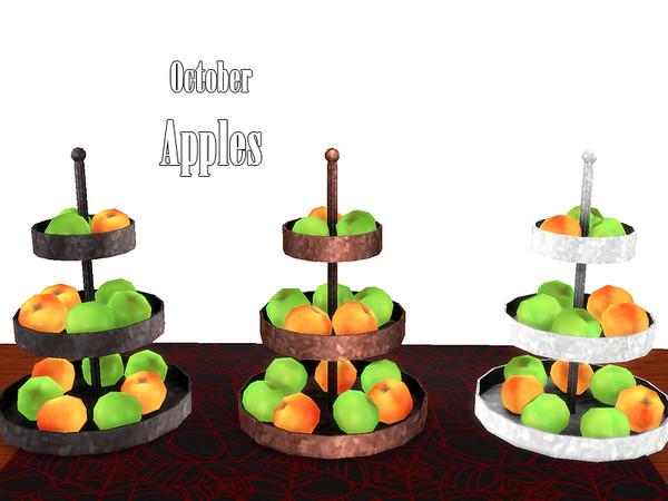 Sims 4 — October Apples by Kiolometro — North warm furniture. Fur is combined with Hallowe'en decorations. Scary stuff