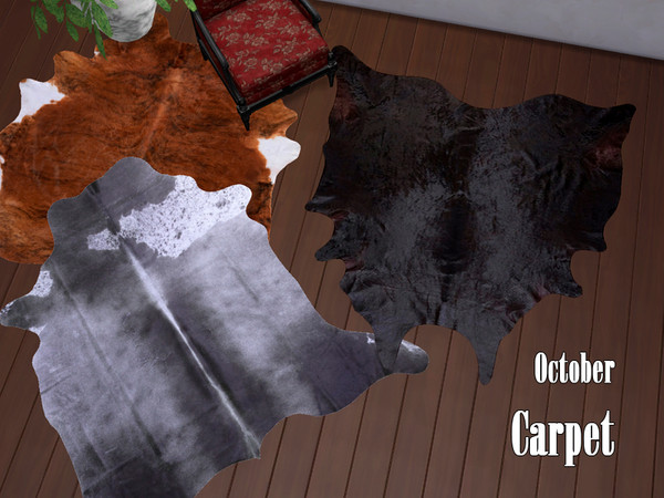 Sims 4 — October Carpet by Kiolometro — North warm furniture. Fur is combined with Hallowe'en decorations. Scary stuff