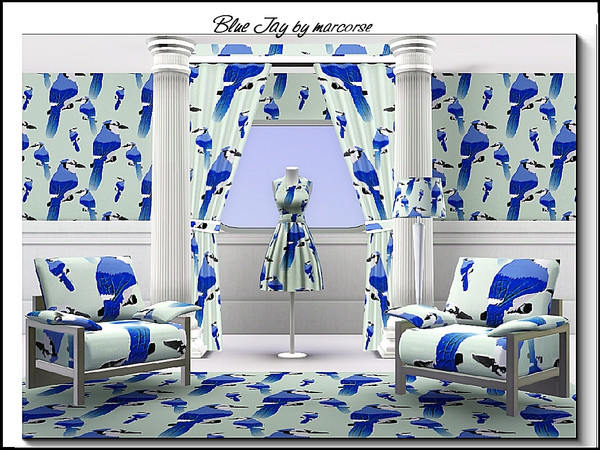 Sims 3 — Blue Jay_marcorse by marcorse — Themed pattern blue jay in regular repeat design on white