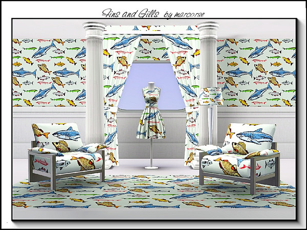 Sims 3 — Fins and Gills_marcorse by marcorse — Themed pattern - sharks and other finny creatures.