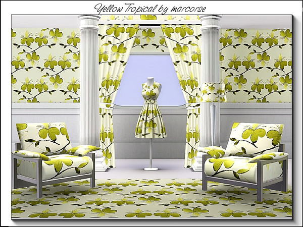 Sims 3 — Yellow Tropical_marcorse by marcorse — Fabric pattern: stylised tropical flowers in shades of yellow