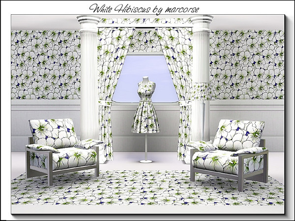 Sims 3 — White Hibiscus_marcorse by marcorse — Fabric pattern - white hibiscus in an allover repeat design.