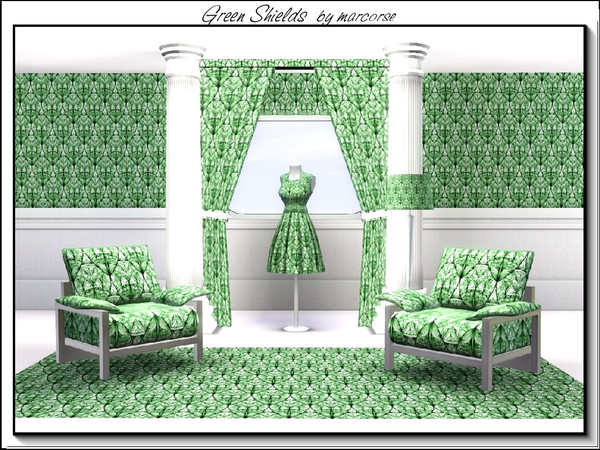 Sims 3 — Green Shields_marcorse by marcorse — Abstract pattern: shield design in green and white.