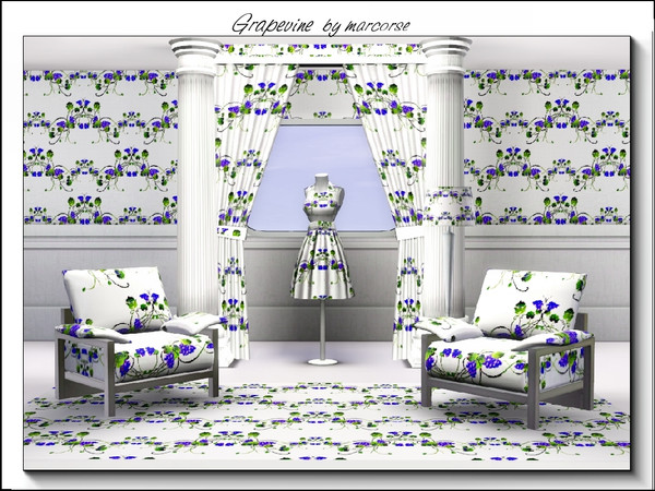 Sims 3 — Grapevine_marcorse by marcorse — Fabric pattern - blue/purple grapevine swags in a regular repeat design.