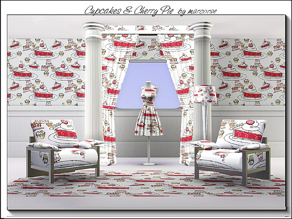 Sims 3 — Cupcakes & Cherrypie_marcorse by marcorse — Themed pattern - cupcakes and cherry pie for kitchen or dining.