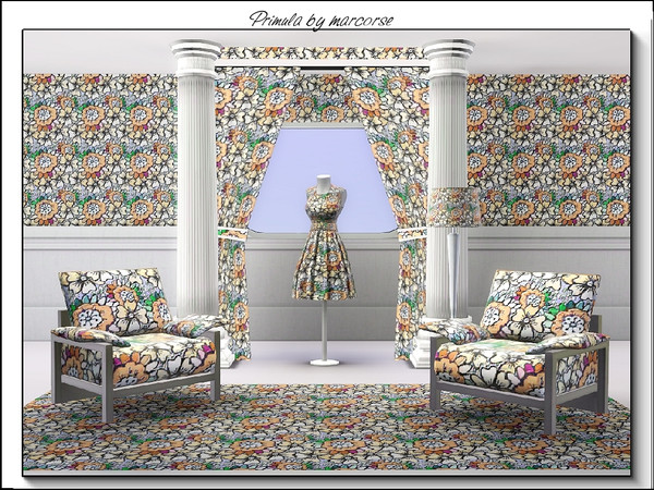 Sims 3 — Primula_marcorse by marcorse — Fabric pattern - primular flower forms in pastel shades.