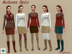 Sims 4 — Autumn Spice Set by Persephaney — Fashion Set for teens through elders with Autumn color palette and textures.
