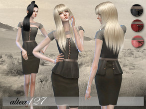 Sims 4 — Jane Dress by altea127 — Leather dress with lace at the corset. Available in 4 colors