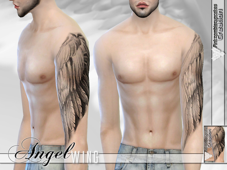 The Sims Resource - PZC_Angel Wing Half Sleeve Tattoo for Male