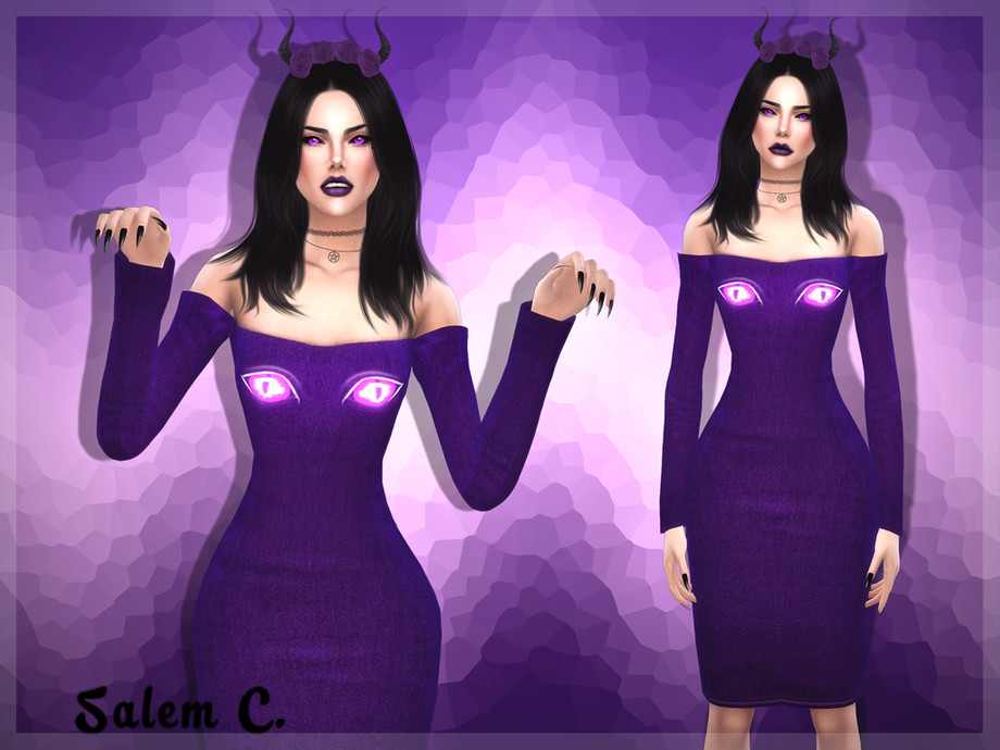 Sims 4 — Spooky Eyes Dress by Salem_C — Middle dress with glow eyes for female. Standalone. 2 colors. 