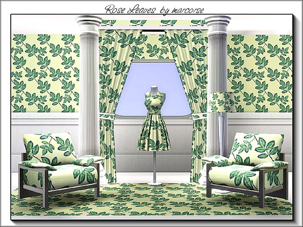 Sims 3 — Rose Leaves_marcorse by marcorse — Fabric pattern: diagonal design of rose leaf sprigs