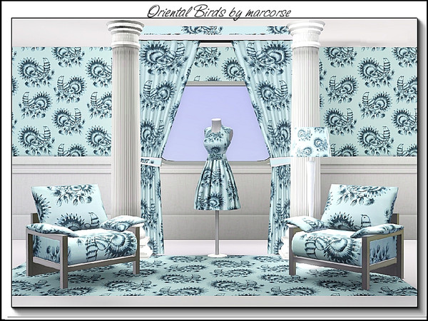 Sims 3 — Oriental Birds_marcorse by marcorse — Fabric pattern: oriental birds in deep blue.