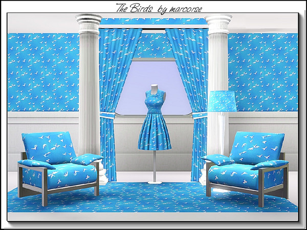 Sims 3 — The Birds_marcorse by marcorse — Themed pattern - flock of white birds against a soft blue sky.