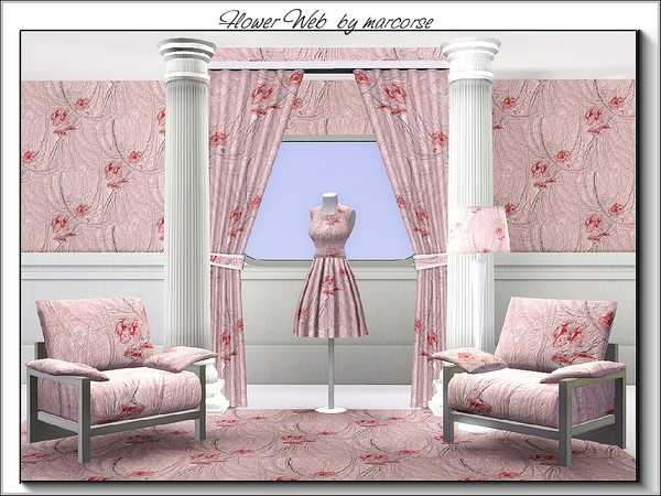 Sims 3 — Flower Web_marcorse by marcorse — Fabric pattern: floating web with pink flowers