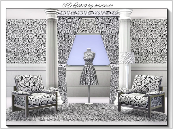 Sims 3 — 3D Gears_marcorse by marcorse — Abstract pattern: monochrome design resembling 3D gears.