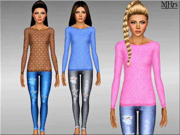 Sims 3 — S3 Cara Outfit [teen] by Margeh-75 — -a casual fashion outfit of skinny ripped jeggings and a sweater for the