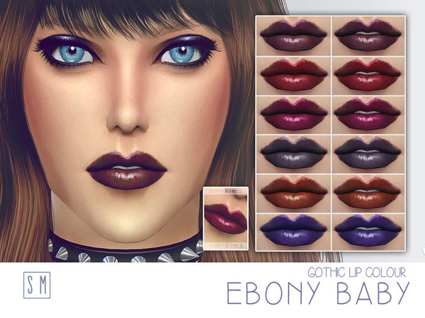 Sims 4 — [ Ebony Baby ] - Gothic Lip Colour by Screaming_Mustard — Six brightly pigmented gothic lip colours, with and