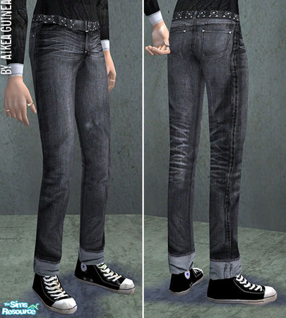 Sims 2 — Jeans and Sneakers for Adult Males by aikea_guinea — Distressed low rise jeans with sneakers. Requires mesh for