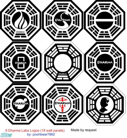 Sims 2 — Set of Dharma Labs Walls by poohbear7882 — This set contains 9 Dharma Labs Logos (18 walls). In order for each