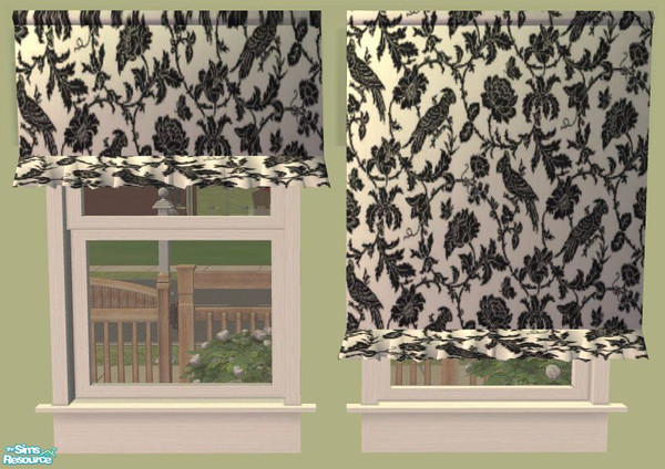 Sims 2 — Black and White Blinds - 'Blackbirds' by jeni — A traditional design of Birds and Foliage, black on white. A