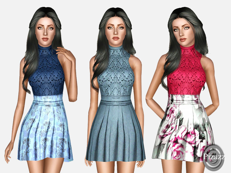 The Sims Resource - Embroidered Top With Pleated Skirt