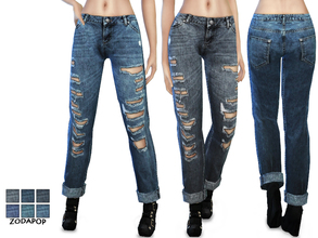 Sims 4 — (S4) Mid Wash Boyfriend Jeans by zodapop — Mid wash boyfriend jeans. ~ Available in 6 colors. ~ Custom