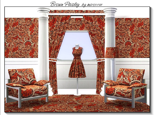 Sims 3 — Brown Paisley_marcorse by marcorse — Fabric pattern: classic leaf paisley in shades of brown
