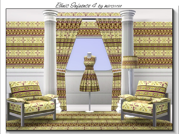 Sims 3 — Ethnic Influence 4_marcorse by marcorse — Fabric pattern: patchwork design in earth tones, with an ethnic