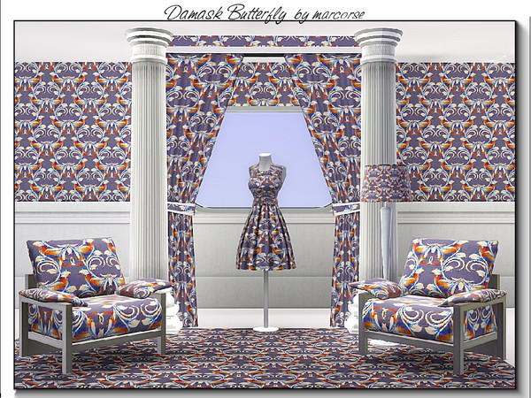Sims 3 — Damask Buttrfly_marcorse by marcorse — Fabric pattern - butterfly damask in red/brown and shades of grey.