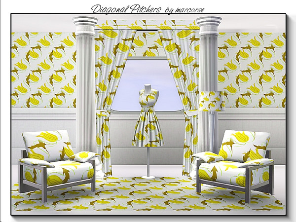 Sims 3 — Diagonal Pitchers_marcorse by marcorse — Fabric pattern pitcher plant flowers and leaves in a diagonal design.