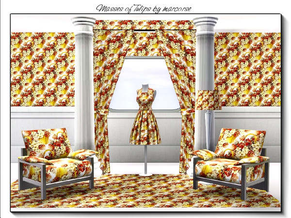 Sims 3 — Masses of Tulips_marcorse by marcorse — Fabric pattern: full bloom red and white tulips in a yellow basket