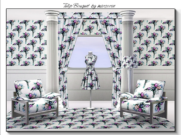 Sims 3 — Tulip Bouquet_marcorse by marcorse — Fabric pattern - pink and blue tulip bouquet.on white