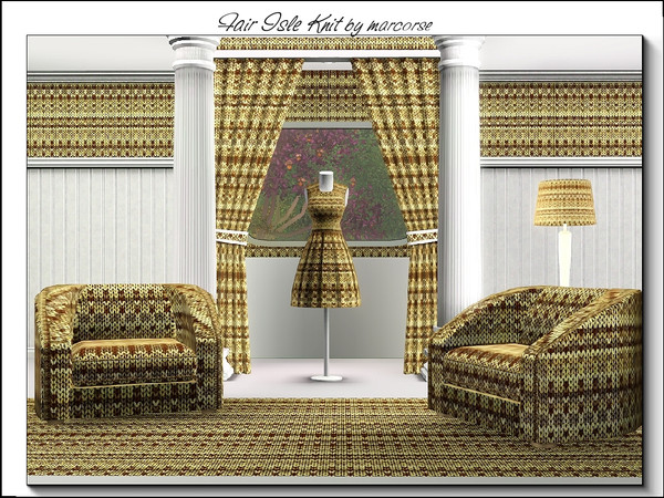 Sims 3 — Fair Isle Knit_marcorse by marcorse — Fabric pattern: Fair-Isle knitted fabric in yellow and brown