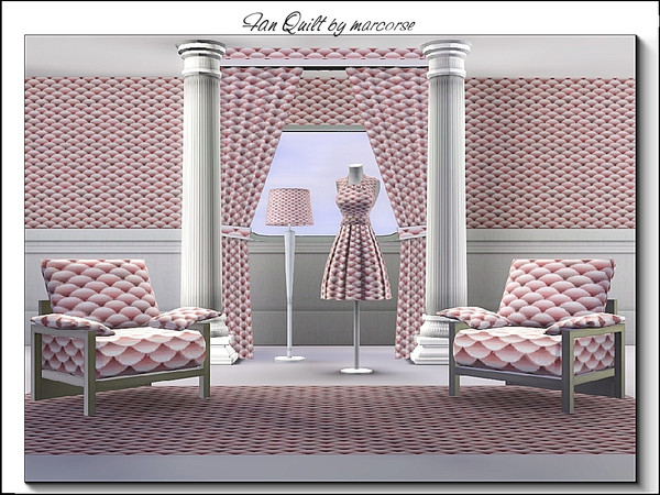 Sims 3 — Fan Quilt_marcorse by marcorse — Geometric pattern: fan quilted design in pink