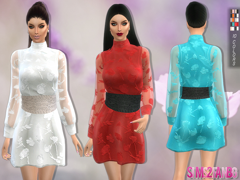 The Sims Resource - 109 - Dress with belt and transparent sleeves