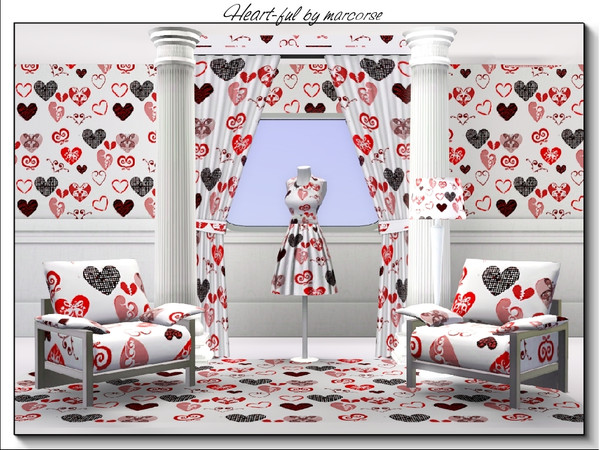 Sims 3 — Heart-ful_marcorse by marcorse — Fabric pattern: allover design of heart templates in red and black on white
