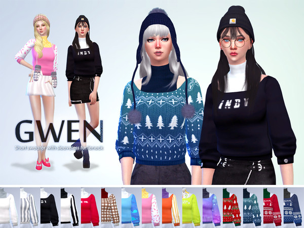 Sims 4 — manueaPinny - Gwen by nueajaa — Gwen : Short sweater with sleeveless turtleneck Teen to elder 15 Colors