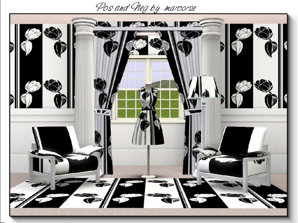 Sims 3 — Pos and Neg_marcorse by marcorse — Fabric pattern: 'positive' and 'negative' tulips in black and white vertical