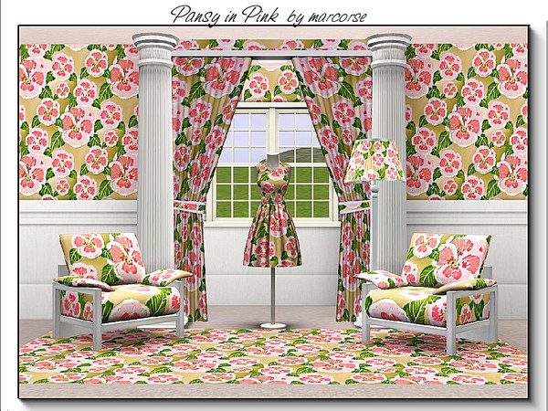 Sims 3 — Pansy in Pink_marcorse by marcorse — Fabric - pink and white pansies and green leaves.