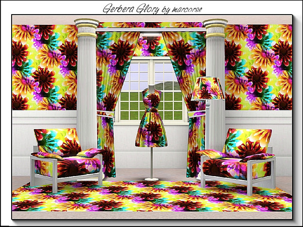 Sims 3 — Gerbera Glory_marcorse by marcorse — Fabric pattern - vibrant gerbera flowers in a massed design.