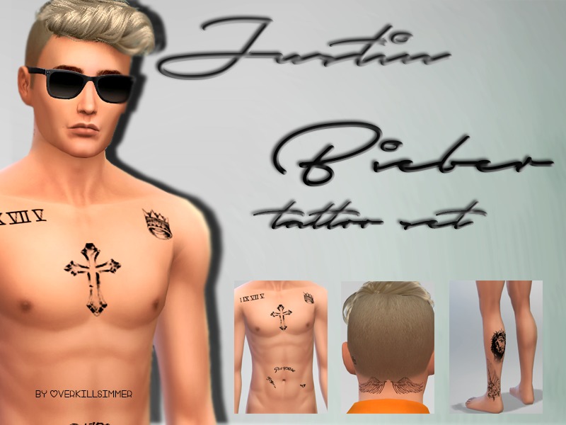 The Sims Resource - Justin Bieber's neck, leg, and chest tattoos