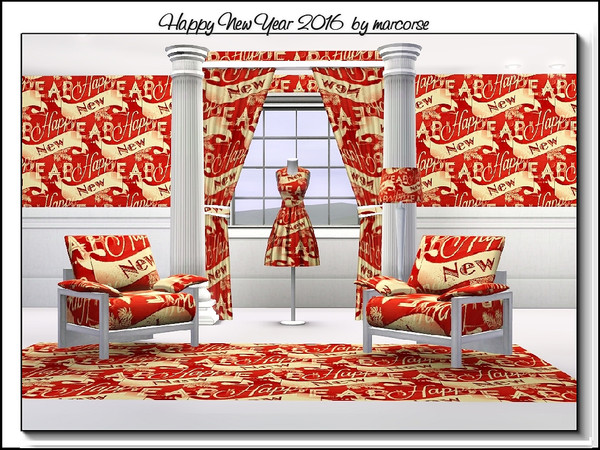 Sims 3 — Happy New Year 2016_marcorse by marcorse — Themed pattern: Text and banners for New Year 2016 in red and yellow