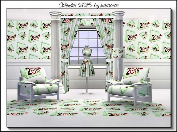 Sims 3 — Calendar 2016_marcorse by marcorse — Themed pattern: bullseye target on 2016 calendar, in green and red