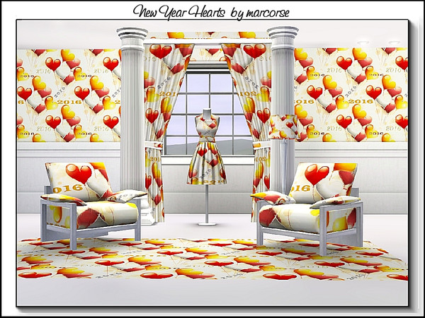 Sims 3 — New Year Hearts_marcorse by marcorse — Themed pattern: red and yellow heart balloons for New Year 2016.