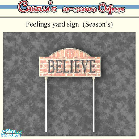 Sims 2 — am_feelingsign_believe by Cruella — Pass the feeling "BELIEVE" adobe brick yard sign. Display more