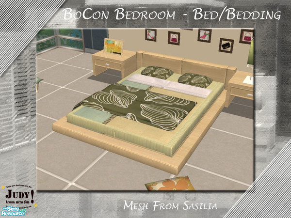 Sims 2 — Judy_BoCon Bedroom - Bed LightWood by judyhugsnoopy — Recolor of Sasilia MahJongg Bedroom Set. Light wood color